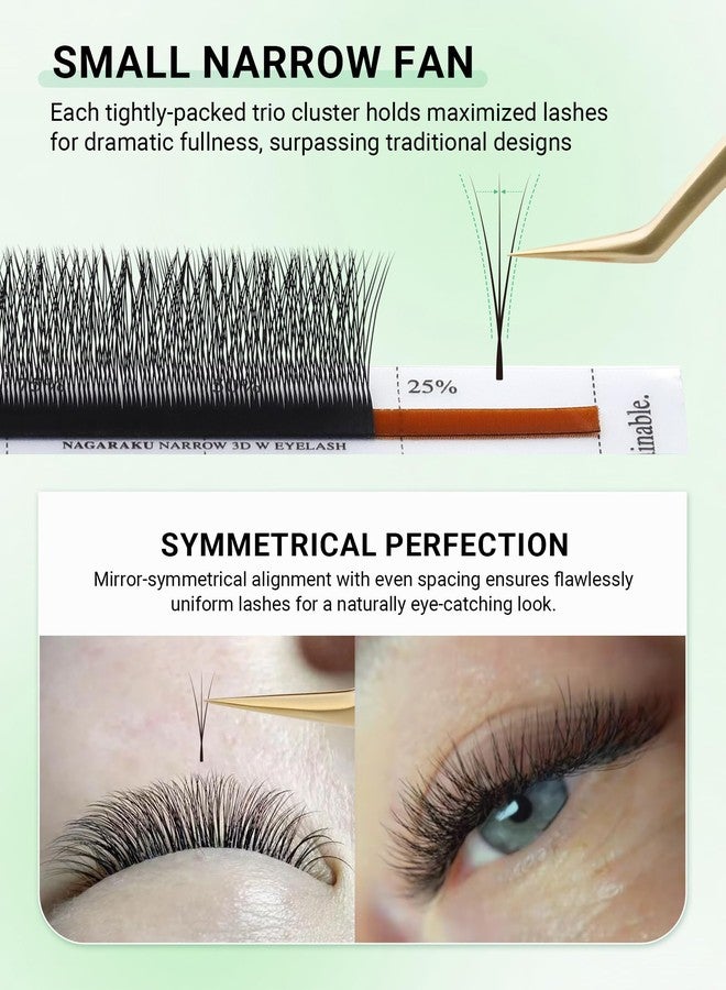 NAGARAKU Narrow 3D W Eyelash Extension, Small Spacing 3D Clover Lash Supplies Natural Soft Premade Fans PBT Cluster W Shape Lash Easy Fanning yy False Lashes Makeup Solon Matte Black - 0.07D 8-15 Mix - Image 4